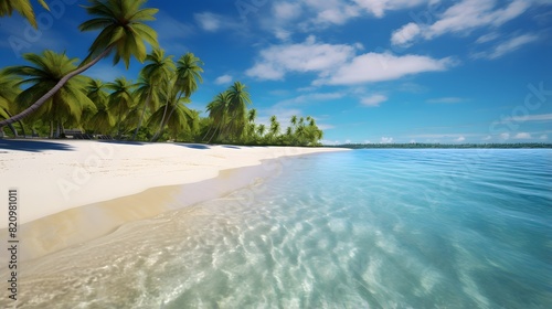 Beautiful panoramic view of a tropical beach with palm trees © Iman