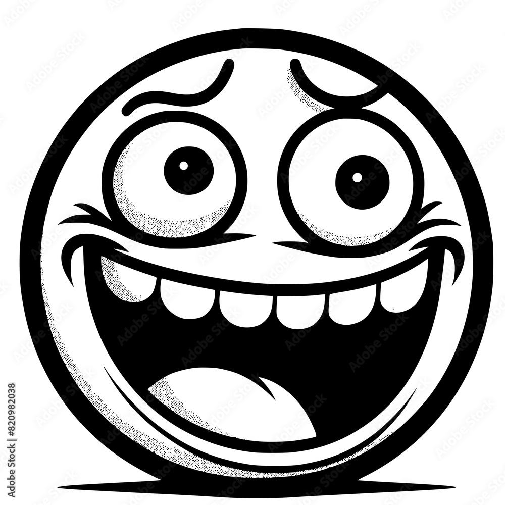 A crazy and funny smiley face in black and white, perfect for emotional expression illustrations, cartoons, humorous designs, and versatile creative projects A crazy and funny smiley face in black and white, perfect for emotional expression illustrations, cartoons, humorous designs, and versatile creative projects