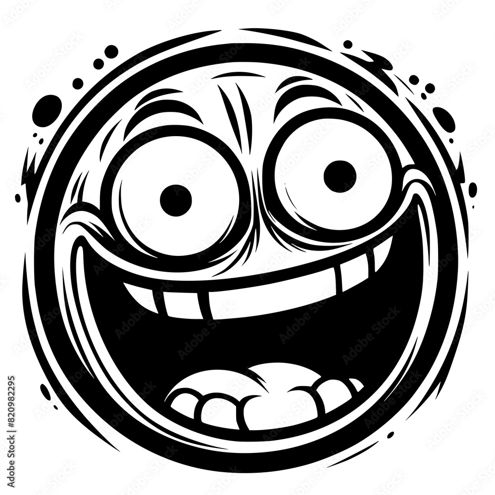 A crazy and funny smiley face in black and white, perfect for emotional expression illustrations, cartoons, humorous designs, and versatile creative projects A crazy and funny smiley face in black and white, perfect for emotional expression illustrations, cartoons, humorous designs, and versatile creative projects