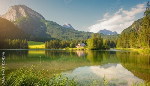 wonderful sunny scenery splendid mountain landscape scenic image of fairy tale hintersee lake of summer popular travel and hiking destination picture of wild area awesome background of nature photo