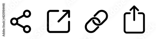 Icon set of link. Link, share link, external link black vector icon set. Isolated symbols on white background. Redirecting links button. Web UI design. Vector illustration EPS 10