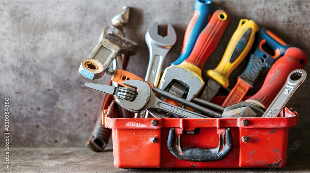 Plumber's Toolbox: The plumber's toolbox is filled with wrenches, pipe cutters, and other specialized tools, essential for addressing a wide range of plumbing tasks Plumber's Toolbox: The plumber's toolbox is filled with wrenches, pipe cutters, and other specialized tools, essential for addressing a wide range of plumbing tasks