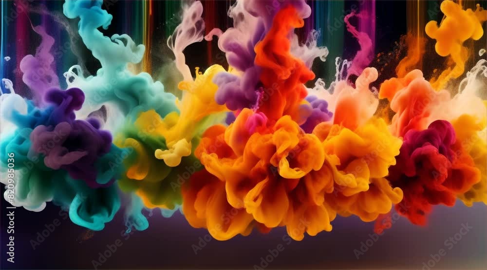 Colorful ink clouds mixing underwater on a dark background. Abstract macro photography of vibrant colors creating swirling patterns Colorful ink clouds mixing underwater on a dark background. Abstract macro photography of vibrant colors creating swirling patterns