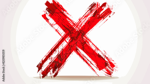 Hand-Drawn Red X Mark Isolated on White Background, Indicating Rejection, Failure, or Cancellation