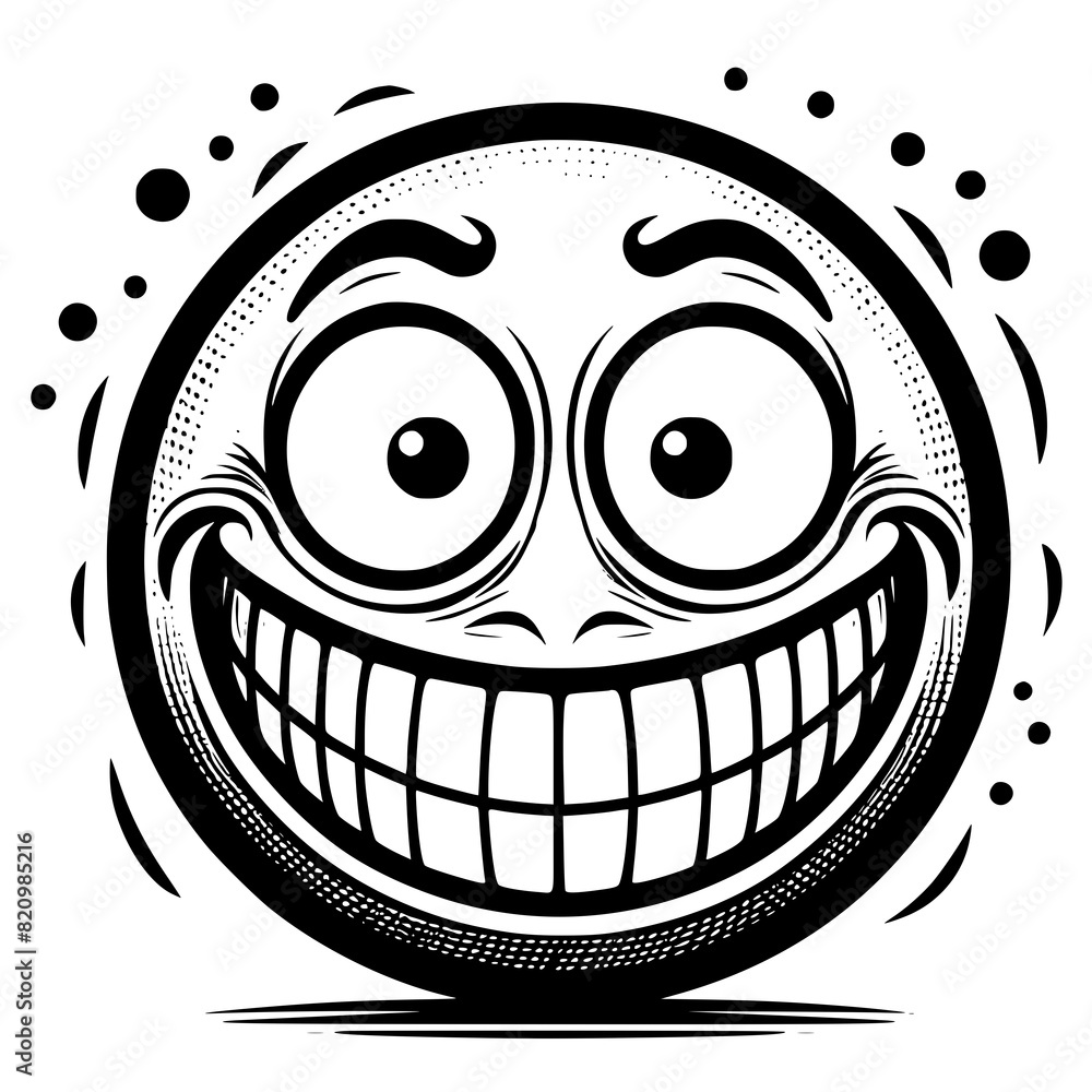 A crazy and funny smiley face in black and white, perfect for emotional expression illustrations, cartoons, humorous designs, and versatile creative projects A crazy and funny smiley face in black and white, perfect for emotional expression illustrations, cartoons, humorous designs, and versatile creative projects
