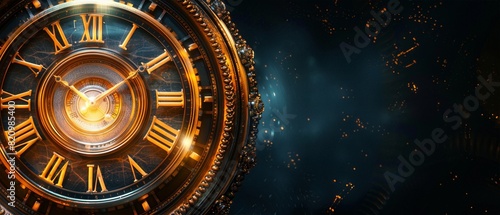 Wallpaper Mural Close-up of an intricate, vintage clock with glowing Roman numerals against a dark, starry background. Captures the essence of time and elegance. Torontodigital.ca