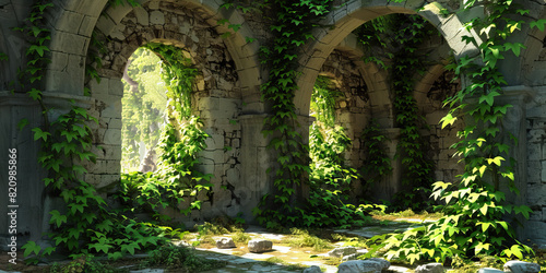 Ancient ruins  covered in vines  symbolize the cycle of life and growth