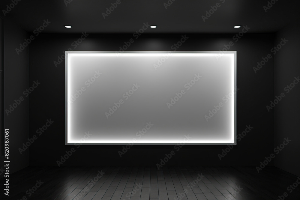 an empty room with a large white sign on the wall an empty room with a large white sign on the wall