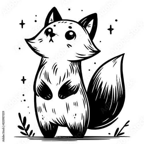 black and white cute fox