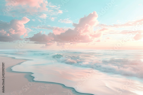 Pastel Seaside Beach  Clouds  3D Style  Soft Summer