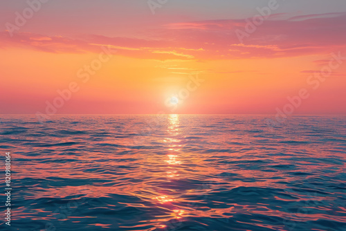 Sunset Over Ocean, Vibrant hues of orange and pink, Scenic seascape view © Gasi