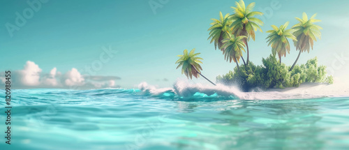 Tropical Island, Palm trees, Waves, 3D Illustration © Gasi