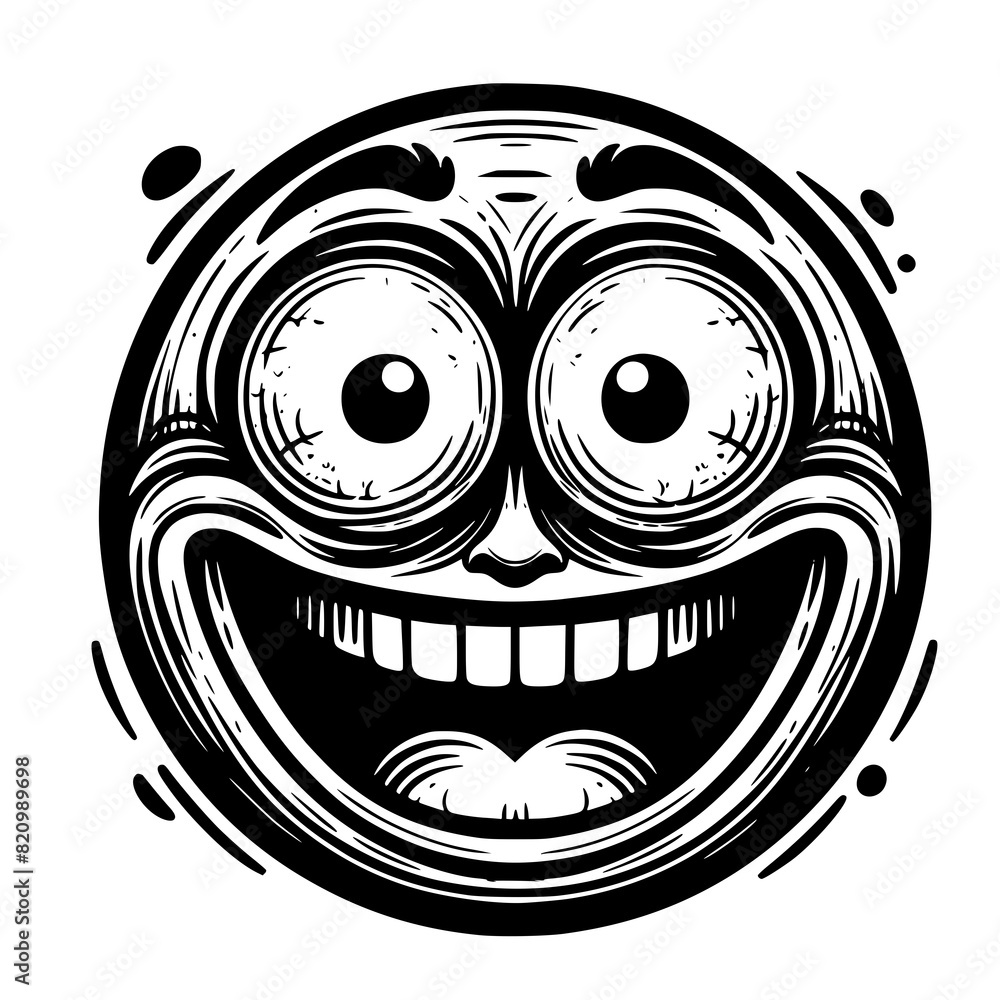 A crazy and funny smiley face in black and white, perfect for emotional expression illustrations, cartoons, humorous designs, and versatile creative projects A crazy and funny smiley face in black and white, perfect for emotional expression illustrations, cartoons, humorous designs, and versatile creative projects
