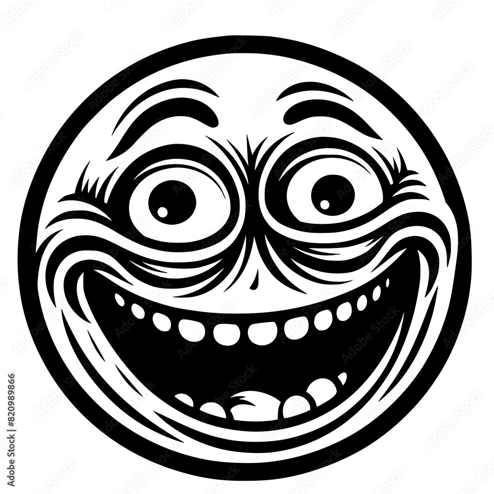 A crazy and funny smiley face in black and white, perfect for emotional expression illustrations, cartoons, humorous designs, and versatile creative projects A crazy and funny smiley face in black and white, perfect for emotional expression illustrations, cartoons, humorous designs, and versatile creative projects