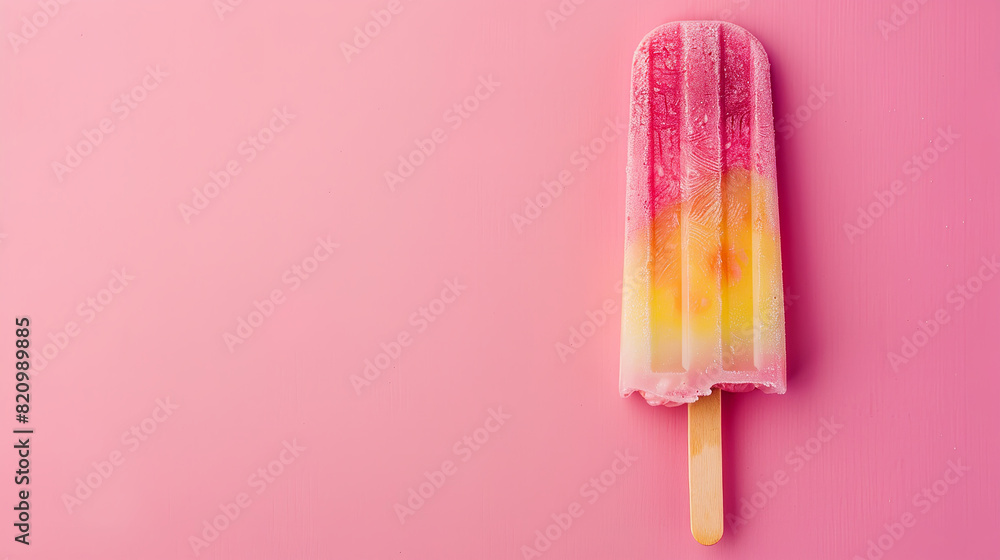 a Multicolor popsicle on a blank pink background a Multicolor popsicle on a blank pink background