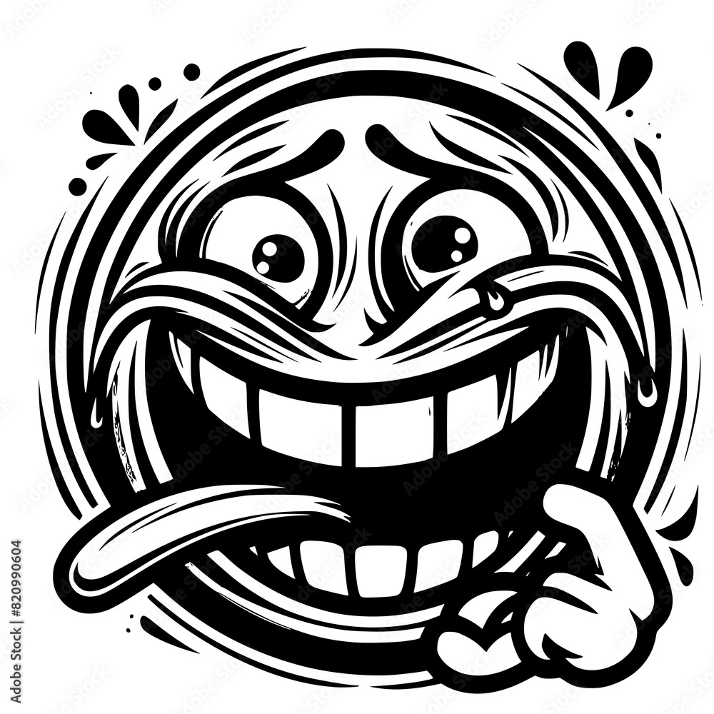 A crazy and funny smiley face in black and white, perfect for emotional expression illustrations, cartoons, humorous designs, and versatile creative projects A crazy and funny smiley face in black and white, perfect for emotional expression illustrations, cartoons, humorous designs, and versatile creative projects