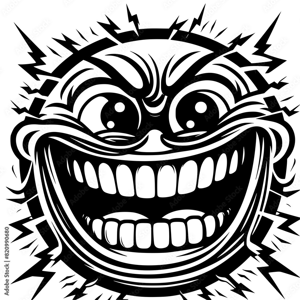 A crazy and funny smiley face in black and white, perfect for emotional expression illustrations, cartoons, humorous designs, and versatile creative projects A crazy and funny smiley face in black and white, perfect for emotional expression illustrations, cartoons, humorous designs, and versatile creative projects