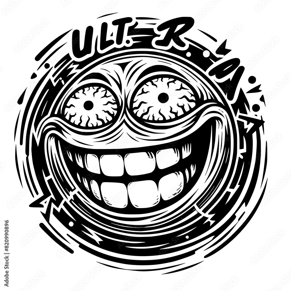 A crazy and funny smiley face in black and white, perfect for emotional expression illustrations, cartoons, humorous designs, and versatile creative projects A crazy and funny smiley face in black and white, perfect for emotional expression illustrations, cartoons, humorous designs, and versatile creative projects