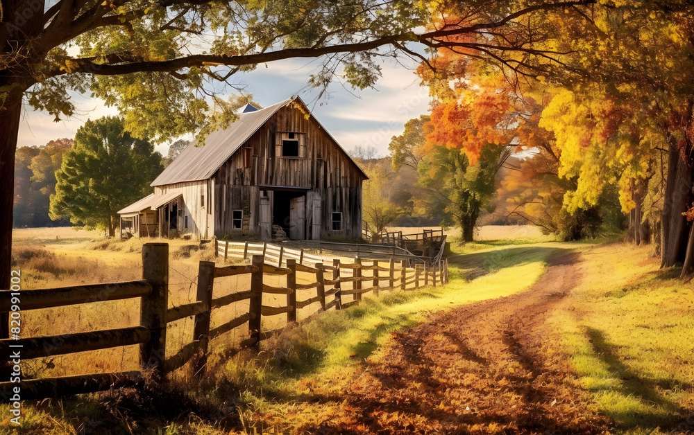 Rustic barn nestled in tranquil countryside setting Rustic barn nestled in tranquil countryside setting