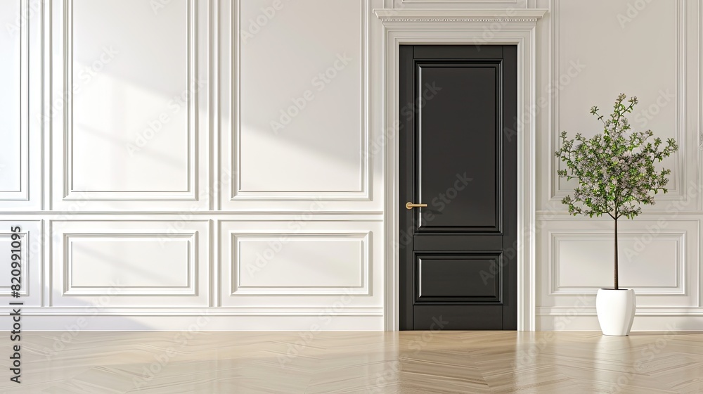 a modern farmhouse interior design house, adorned with single panel black interior doors, accented by gold hardware, and featuring modern lines, white door trim, and white baseboards. a modern farmhouse interior design house, adorned with single panel black interior doors, accented by gold hardware, and featuring modern lines, white door trim, and white baseboards.