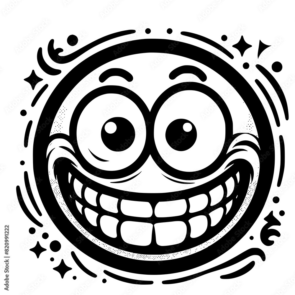 A crazy and funny smiley face in black and white, perfect for emotional expression illustrations, cartoons, humorous designs, and versatile creative projects A crazy and funny smiley face in black and white, perfect for emotional expression illustrations, cartoons, humorous designs, and versatile creative projects