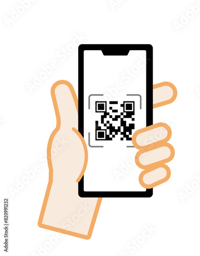 スマホでQRコードを読み込む仕草のイメージイラスト