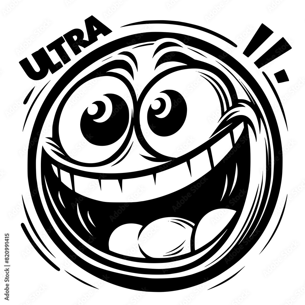 A crazy and funny smiley face in black and white, perfect for emotional expression illustrations, cartoons, humorous designs, and versatile creative projects A crazy and funny smiley face in black and white, perfect for emotional expression illustrations, cartoons, humorous designs, and versatile creative projects