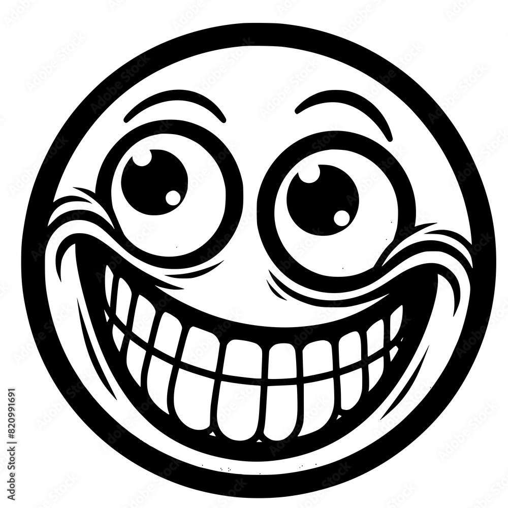 A crazy and funny smiley face in black and white, perfect for emotional expression illustrations, cartoons, humorous designs, and versatile creative projects A crazy and funny smiley face in black and white, perfect for emotional expression illustrations, cartoons, humorous designs, and versatile creative projects
