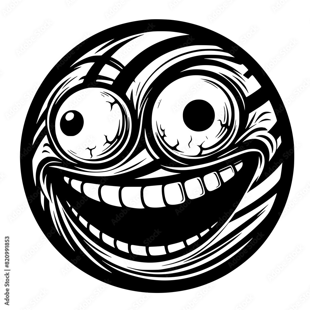 A crazy and funny smiley face in black and white, perfect for emotional expression illustrations, cartoons, humorous designs, and versatile creative projects A crazy and funny smiley face in black and white, perfect for emotional expression illustrations, cartoons, humorous designs, and versatile creative projects