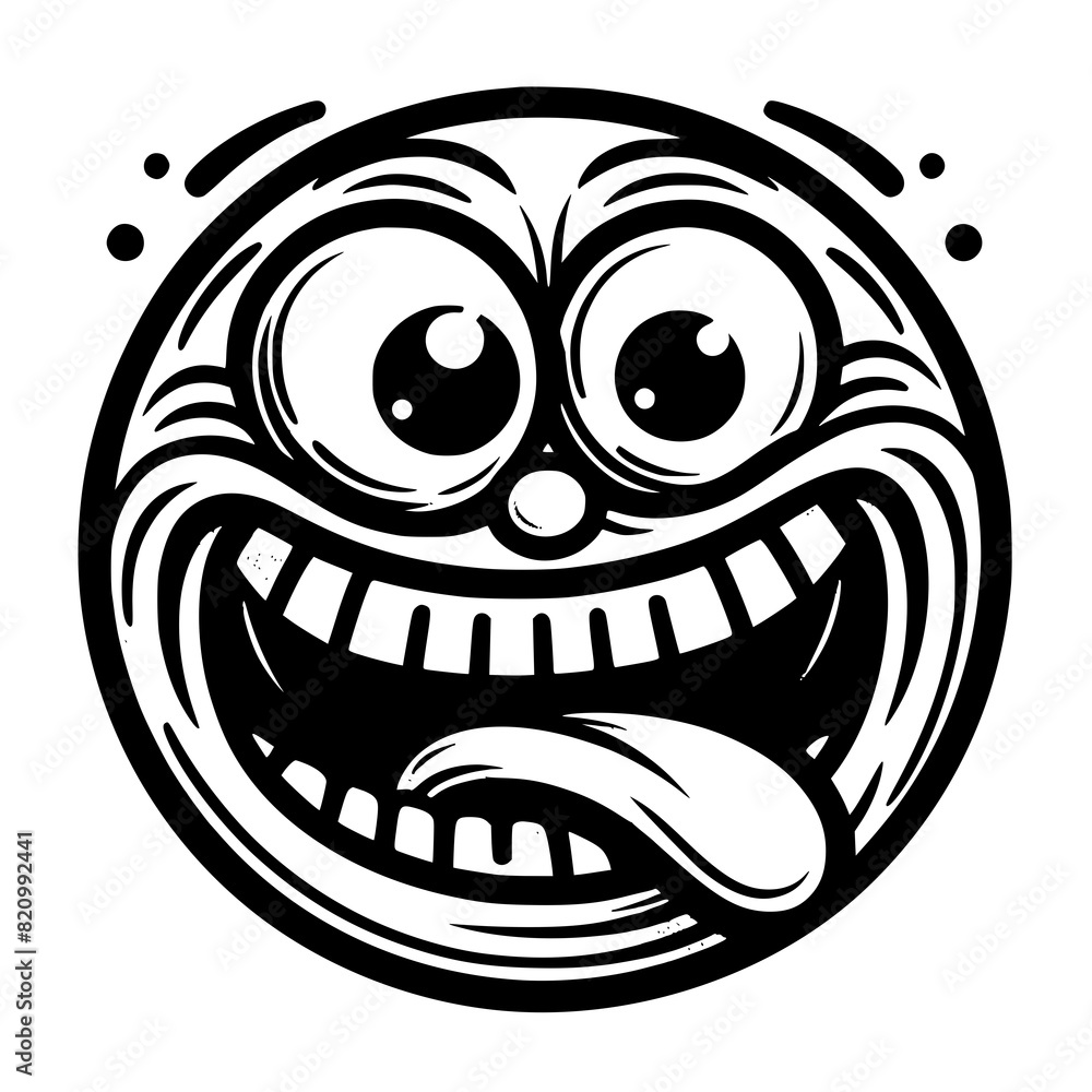 A crazy and funny smiley face in black and white, perfect for emotional expression illustrations, cartoons, humorous designs, and versatile creative projects A crazy and funny smiley face in black and white, perfect for emotional expression illustrations, cartoons, humorous designs, and versatile creative projects