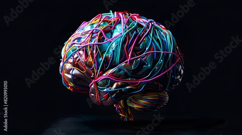 Abstract brain covered with colorful wires