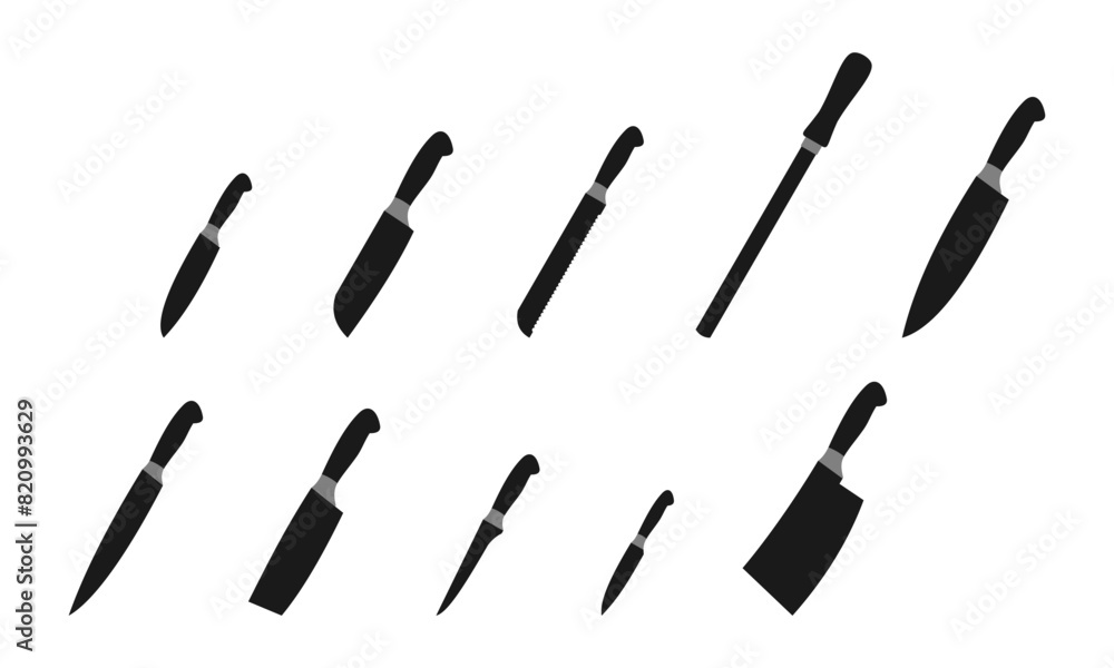 knife vector set, kitchen knife complete set. vector illustration isolated on white background. knife vector set, kitchen knife complete set. vector illustration isolated on white background.