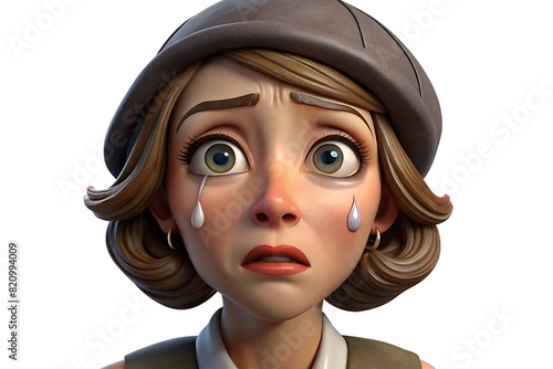 Visage en Larmes d'une Femme Française, Personnage 3D, Illustration