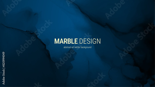 Abstract art vector illustration. Marble texture. Luxury graphic with acrylic alcohol ink. Liquid splash posters. Gradient background in dark blue color for design. Fluid watercolor painting