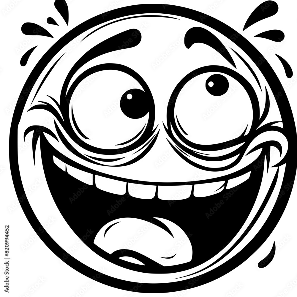 A crazy and funny smiley face in black and white, perfect for emotional expression illustrations, cartoons, humorous designs, and versatile creative projects A crazy and funny smiley face in black and white, perfect for emotional expression illustrations, cartoons, humorous designs, and versatile creative projects