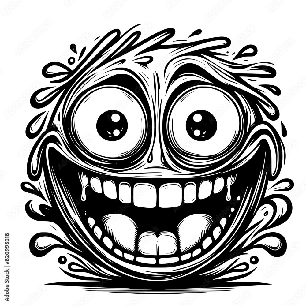 A crazy and funny smiley face in black and white, perfect for emotional expression illustrations, cartoons, humorous designs, and versatile creative projects A crazy and funny smiley face in black and white, perfect for emotional expression illustrations, cartoons, humorous designs, and versatile creative projects