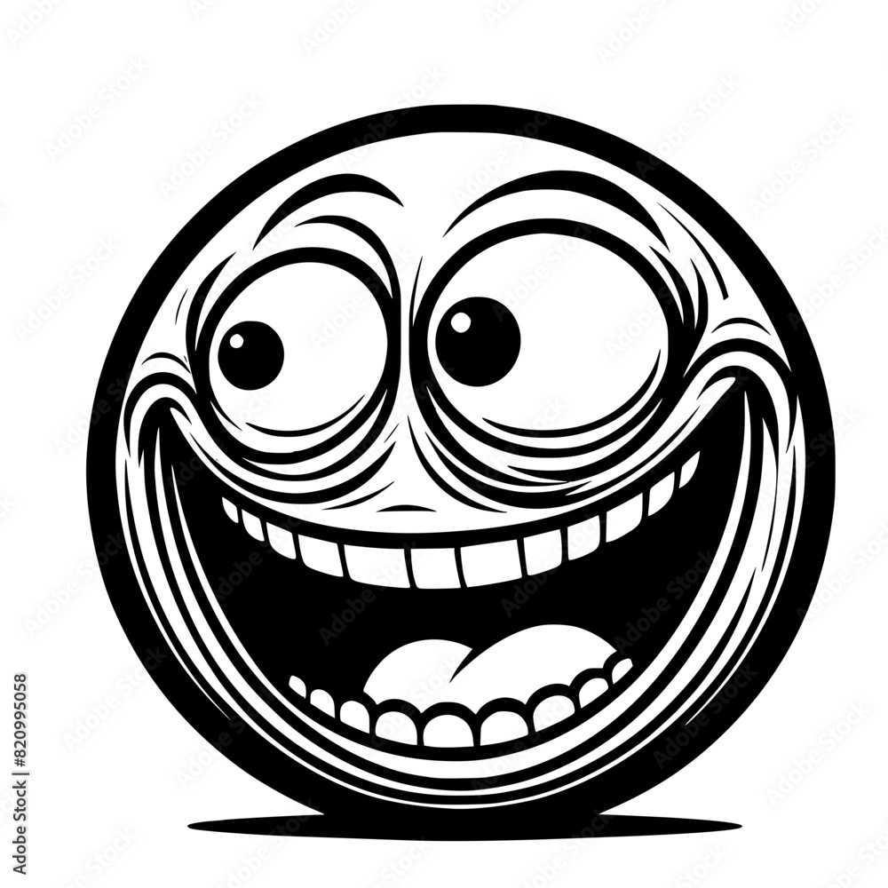 A crazy and funny smiley face in black and white, perfect for emotional expression illustrations, cartoons, humorous designs, and versatile creative projects A crazy and funny smiley face in black and white, perfect for emotional expression illustrations, cartoons, humorous designs, and versatile creative projects