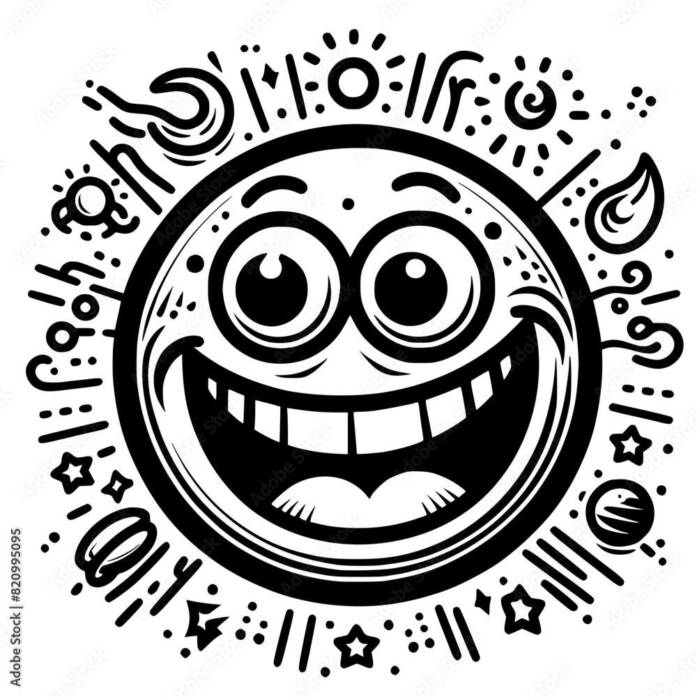 A crazy and funny smiley face in black and white, perfect for emotional expression illustrations, cartoons, humorous designs, and versatile creative projects A crazy and funny smiley face in black and white, perfect for emotional expression illustrations, cartoons, humorous designs, and versatile creative projects