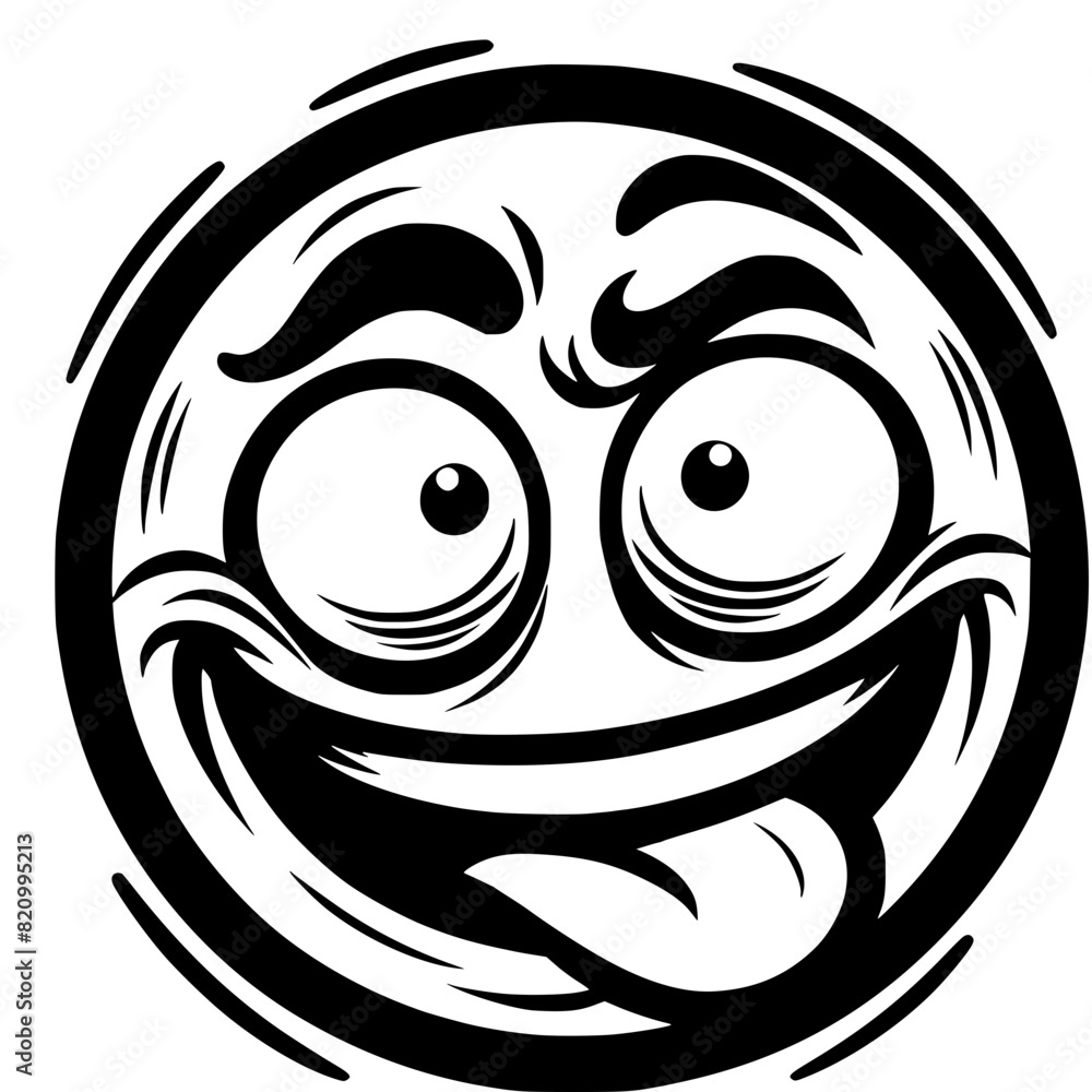 A crazy and funny smiley face in black and white, perfect for emotional expression illustrations, cartoons, humorous designs, and versatile creative projects A crazy and funny smiley face in black and white, perfect for emotional expression illustrations, cartoons, humorous designs, and versatile creative projects