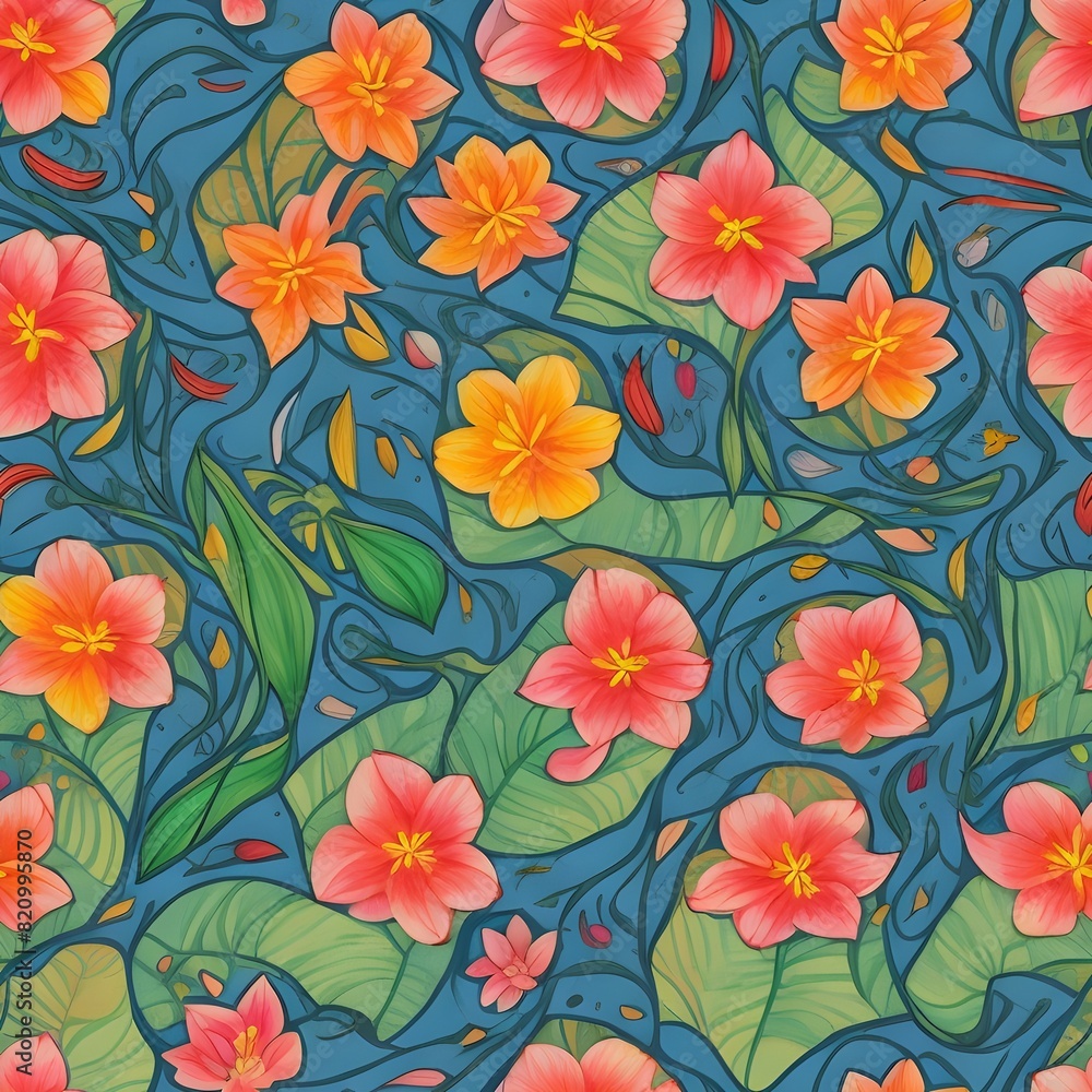 Tulips Flower Floral Pattern Design on Fabric