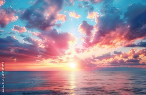 Beautiful sunset over the sea with the sun and sky