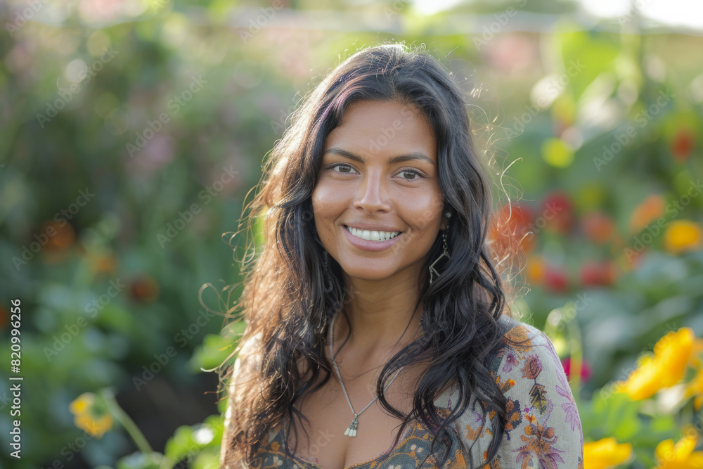 An Indian woman advocating for ethical sourcing and transparency in the natural cosmetics industry, partnering with local farmers and artisans to ensure quality and fairness throughout the supply An Indian woman advocating for ethical sourcing and transparency in the natural cosmetics industry, partnering with local farmers and artisans to ensure quality and fairness throughout the supply
