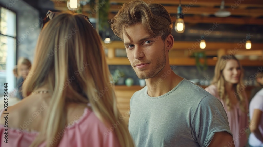 Obraz premium young man with two young woman, love triangle, outdoors shot