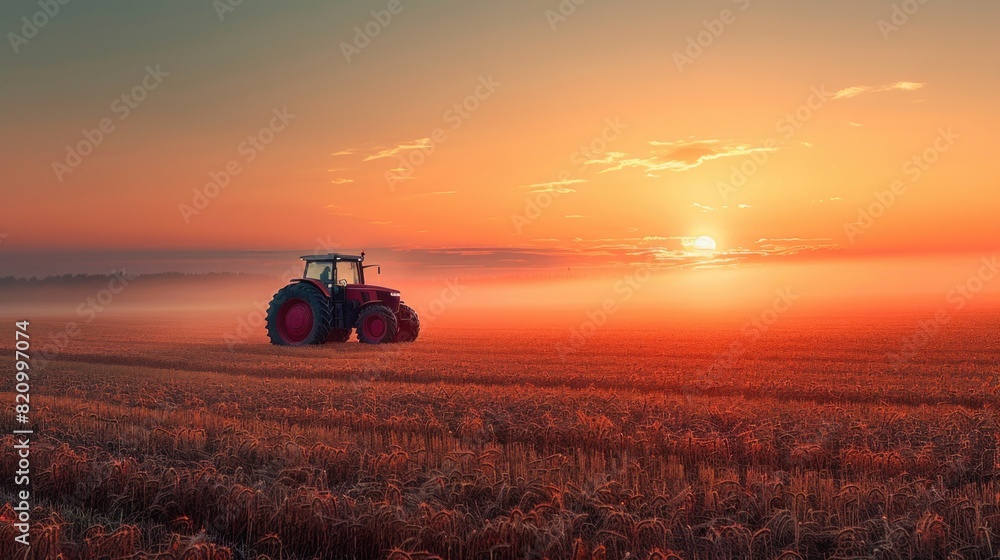 Tractor working in field on sunset. Tractor working in field on sunset.