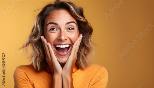 Surprised woman in a colorful background