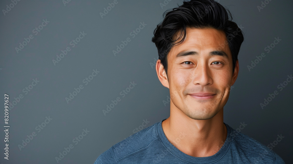 Fototapeta premium an asian male model in his thirties wearing a t shirt in a studio portrait