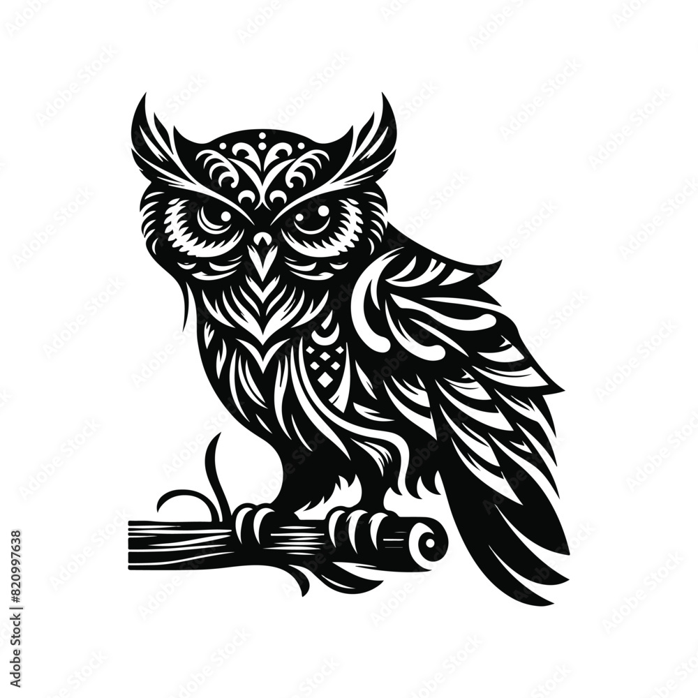 Obraz premium Owl Animal Black Silhouette Vector With White Color Background