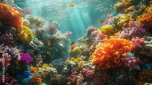 Intricate cluster of coral reefs teeming with colorful marine life  creating a vibrant underwater ecosystem.