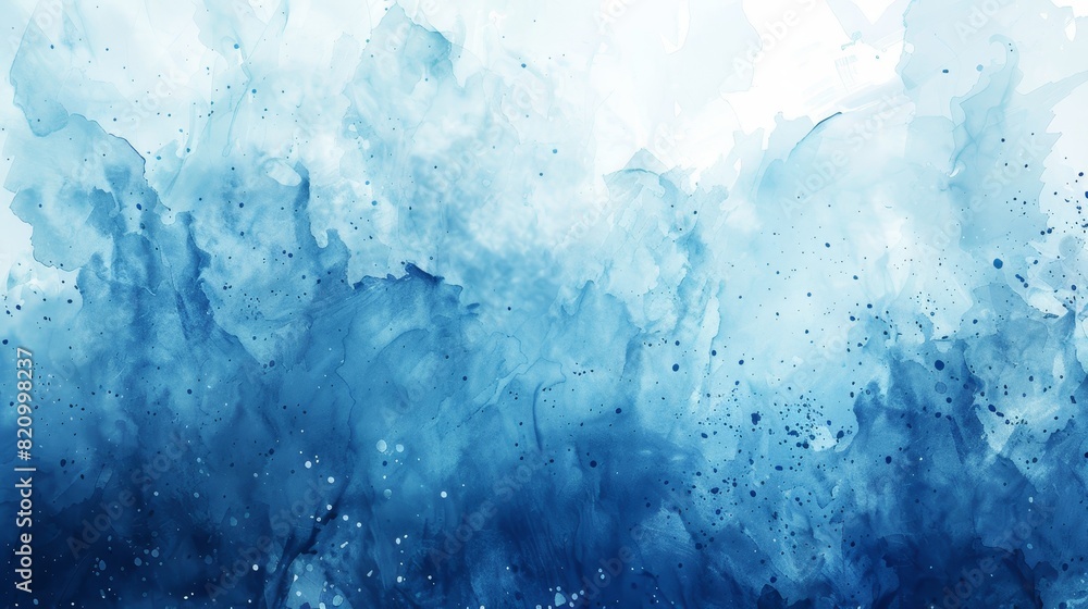 Watercolor splashes in a gradient of blue tones, creating a refreshing and cool summer background