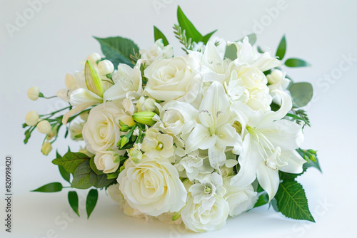 Small bouquet with white flowers on white background